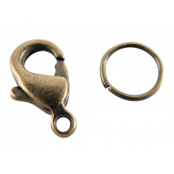 sachet de 4 fermoirs mousquetons coloris bronze 12mm avec anneaux