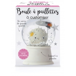 boule a paillette en verre 8 cm avec socle et paillettes