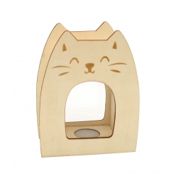 tirelire en bois chat avec fenetre 11 x 5 x 14 cm