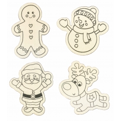 aimants de noel en bois a decorer 6x3cm 4 pieces