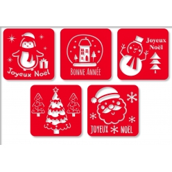 pochoirs noel et bonne annee 15x15cm 5 pieces