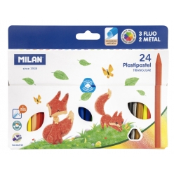 crayon de cire plastipastel triangulaires avec couleurs fluo et metallisees 24 pieces