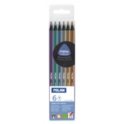 crayons de couleur metallises triangulaires bois noir 6 pieces