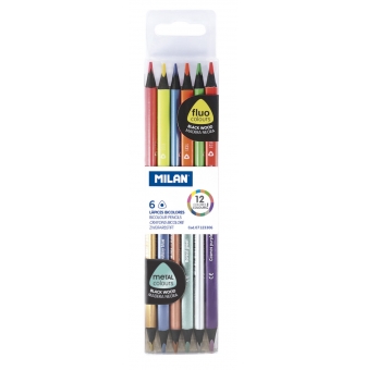 crayons bicolores triangulaires bois noir 6 pieces