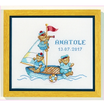 kit a broder point de croix tableau naissance ours marin