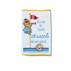 kit a broder au point de croix protege carnet de sante ourson marin