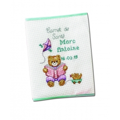 kit a broder au point de croix protege carnet de sante oursons