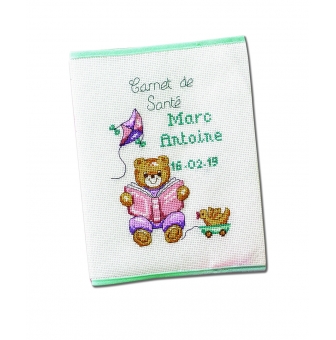 kit a broder au point de croix protege carnet de sante oursons