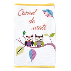kit protege carnet de sante a broder chouettes sur la branche
