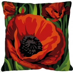 kit coussin point de croix coquelicot