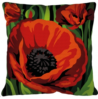 kit coussin point de croix coquelicot