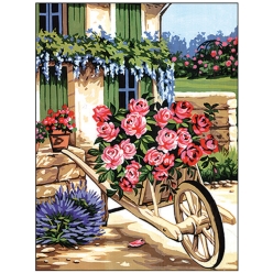 canevas penelope antique la brouette de roses 50x65cm