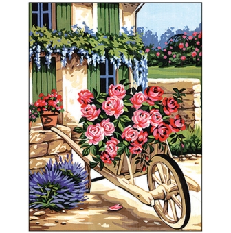 canevas penelope antique la brouette de roses 50x65cm