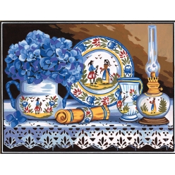 canevas penelope antique faience et hortensias 40x50cm