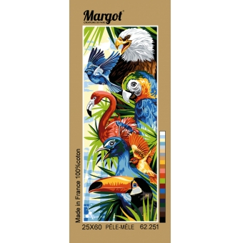 canevas penelope antique pele mele oiseaux 25x60cm