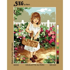 canevas antique cueillete au parc 40x50cm