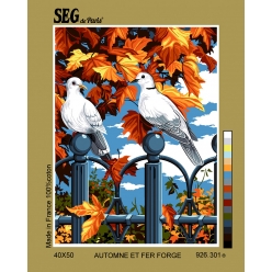 canevas antique automne et fer forge 40x50cm