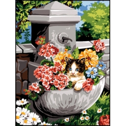 canevas antique fontaine surprise 40x50cm