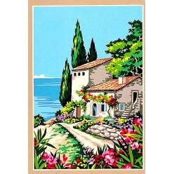 canevas antique maison en bord de mer 30x40cm
