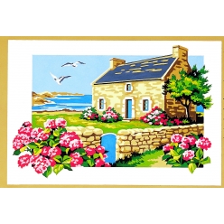 canevas antique maison en bord de mer 30x40cm