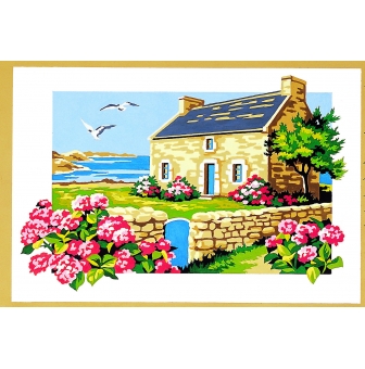 canevas antique maison en bord de mer 30x40cm