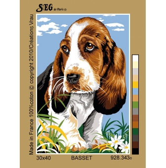 canevas antique basset 30x40cm