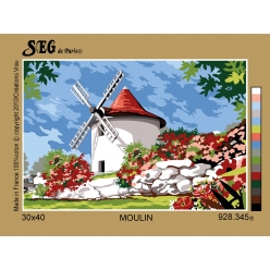canevas antique moulin 30x40cm