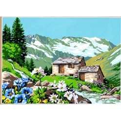 canevas antique l alpage fleuri 45x60cm