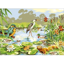 canevas antique la vie des marais 45x60cm