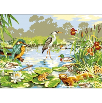 canevas antique la vie des marais 45x60cm