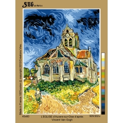 canevas antique eglise d auvers sur oise 45x60cm