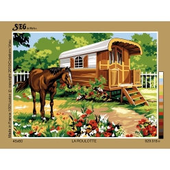canevas antique la roulotte 45x60cm