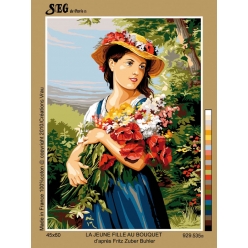 canevas antique la jeune fille au bouquet 45x60cm