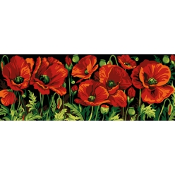 canevas antique coquelicots 25x60cm