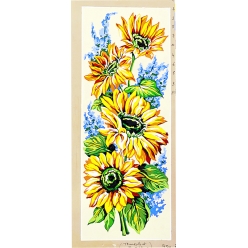 canevas antique tournesols et fleurs bleues 25x60cm