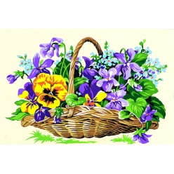 canevas antique panier de fleurs 30x40cm