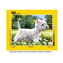 canevas antique westie 40x50cm