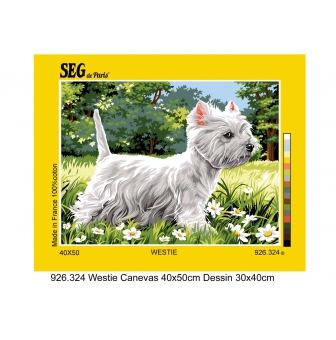 canevas antique westie 40x50cm