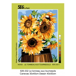 canevas antique le tonneau aux tournesols 40x50cm
