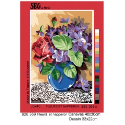 canevas antique fleurs et napperon 30x40cm