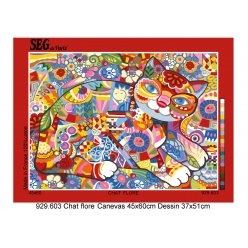 canevas antique chat flore 45x60cm