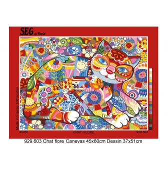 canevas antique chat flore 45x60cm