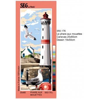 canevas antique le phare aux mouettes 25x60cm