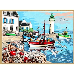 canevas antique le port de peche 45x60cm