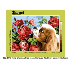 canevas margot king charles et les roses 40x50 cm
