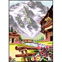 canevas antique la montagne 32x50cm