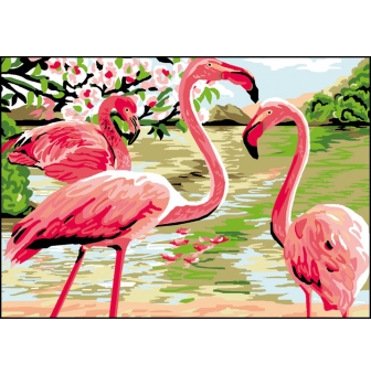 canevas antique les flamants roses 32x50cm