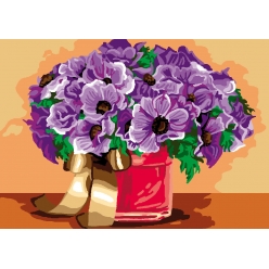 canevas antique fleurs en pot 32x50 cm