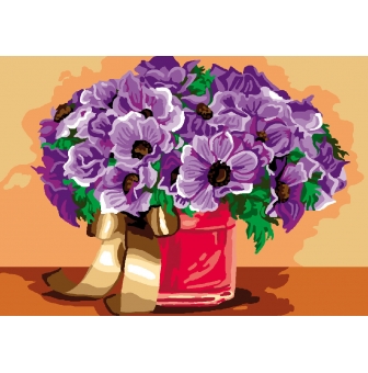 canevas antique fleurs en pot 32x50 cm