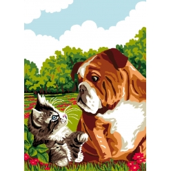 canevas antique comme chien et chat 32x50 cm